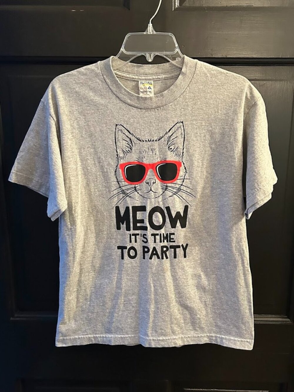 MEOW It's Time to Party Cat w/ Eyeglasses Graphic T-Shirt Youth XL Extra Large